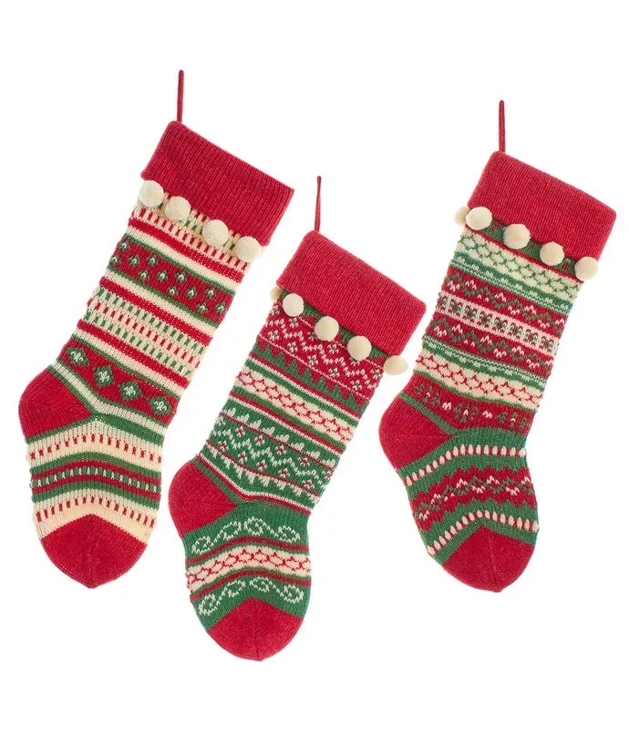 20" Red, Green & White Knit Stocking