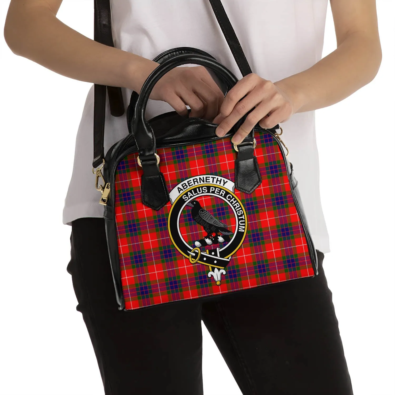 Abernethy Tartan Shoulder Handbags with Family Crest