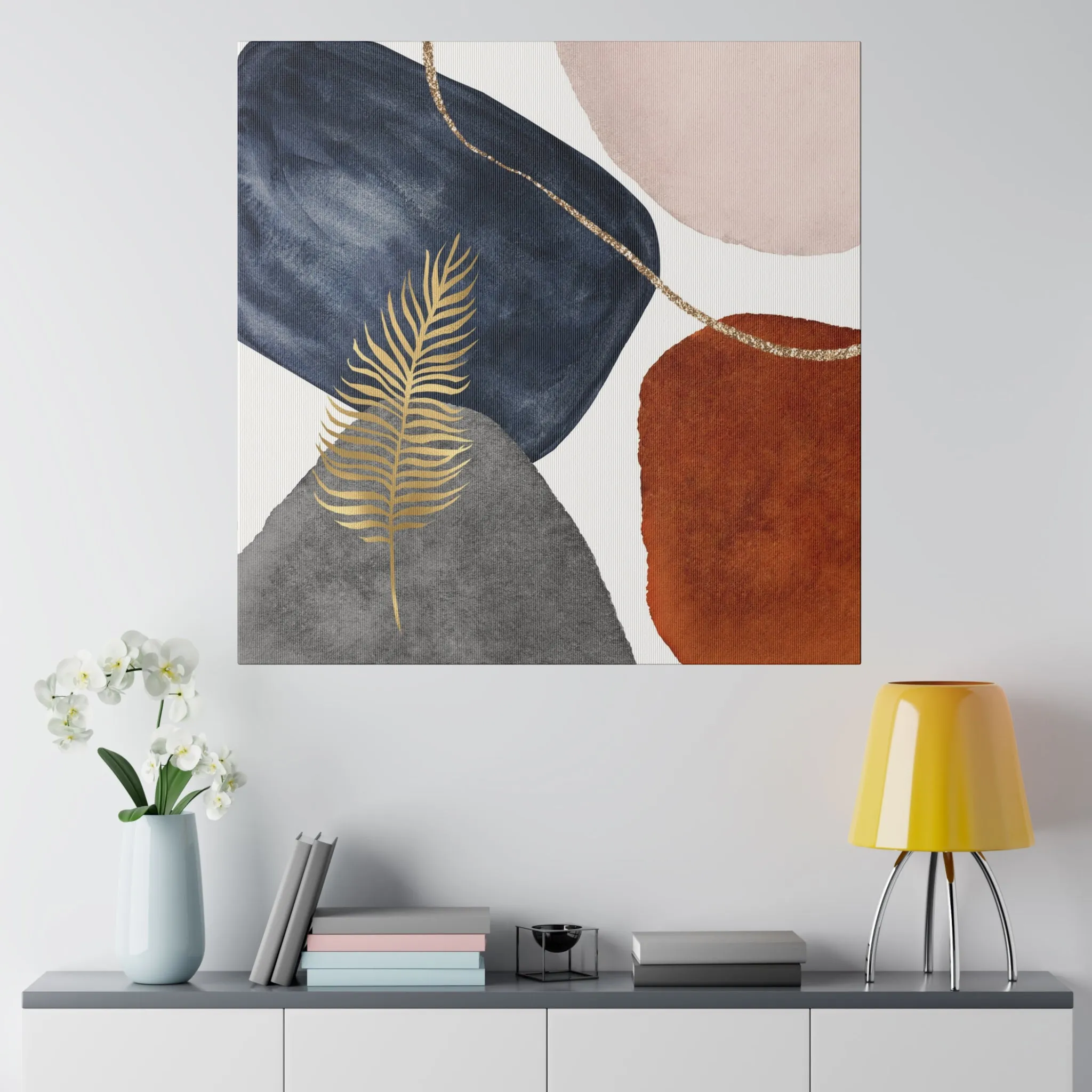 Abstract Artwork | Canvas Wall Art | Navy Blue, Grey Rust White