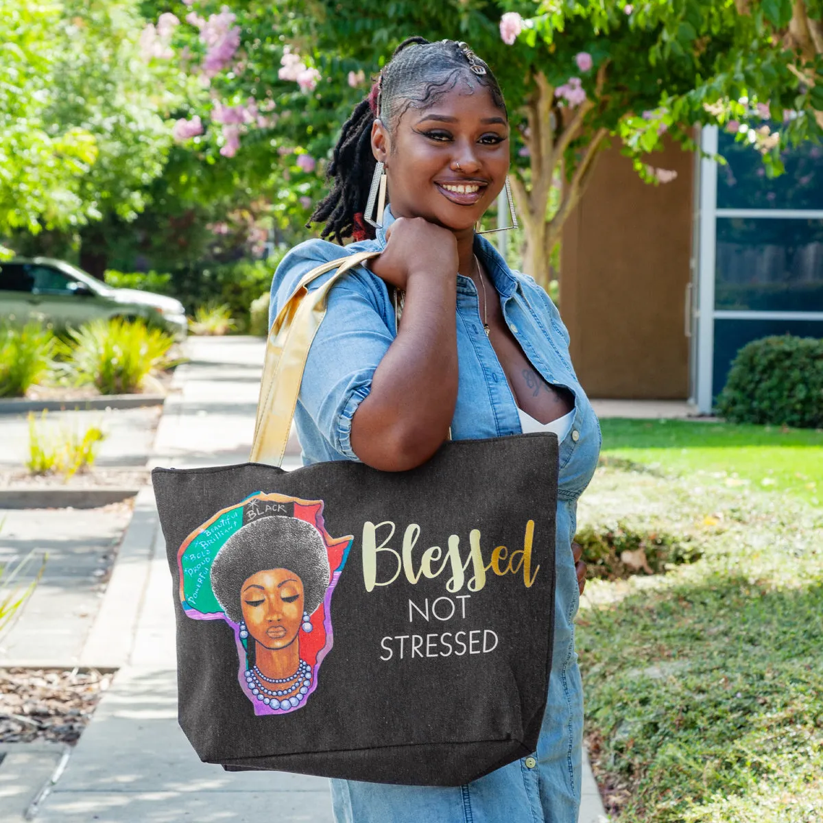 AFRICA BLESSED NOT STRESSED CANVAS BAG