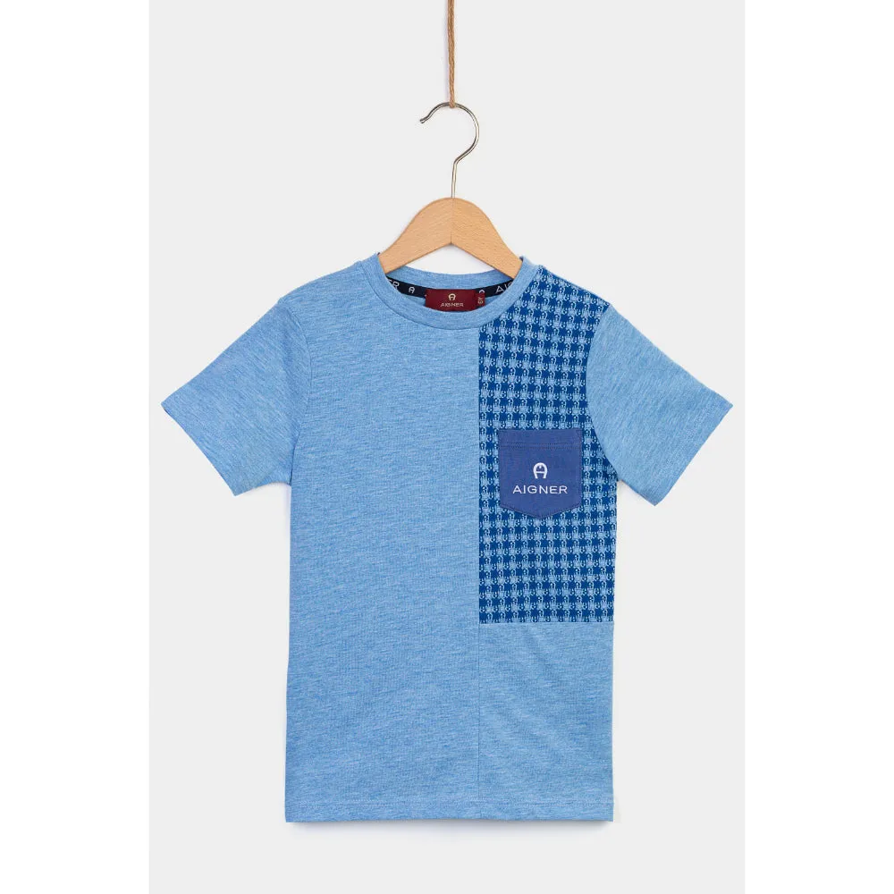 Aigner Kids Boy's Blue Cotton Logo T-Shirt