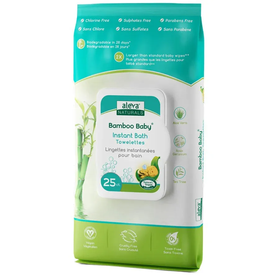 Aleva Naturals Bamboo Baby Instant Bath Towelettes (Pack of 25)