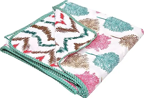 AME'S Reversible Jaipuri Printed Dohar with Elegant Design Double Bed Size | AC Blanket Comforter | Super Soft Light-Weight Bed Blanket(Pinkpaan)(90x100 inches)(ak-02)