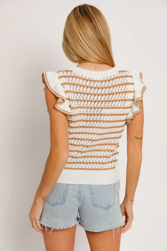 Andi Ruffle Sleeve Stripe Knit Tank