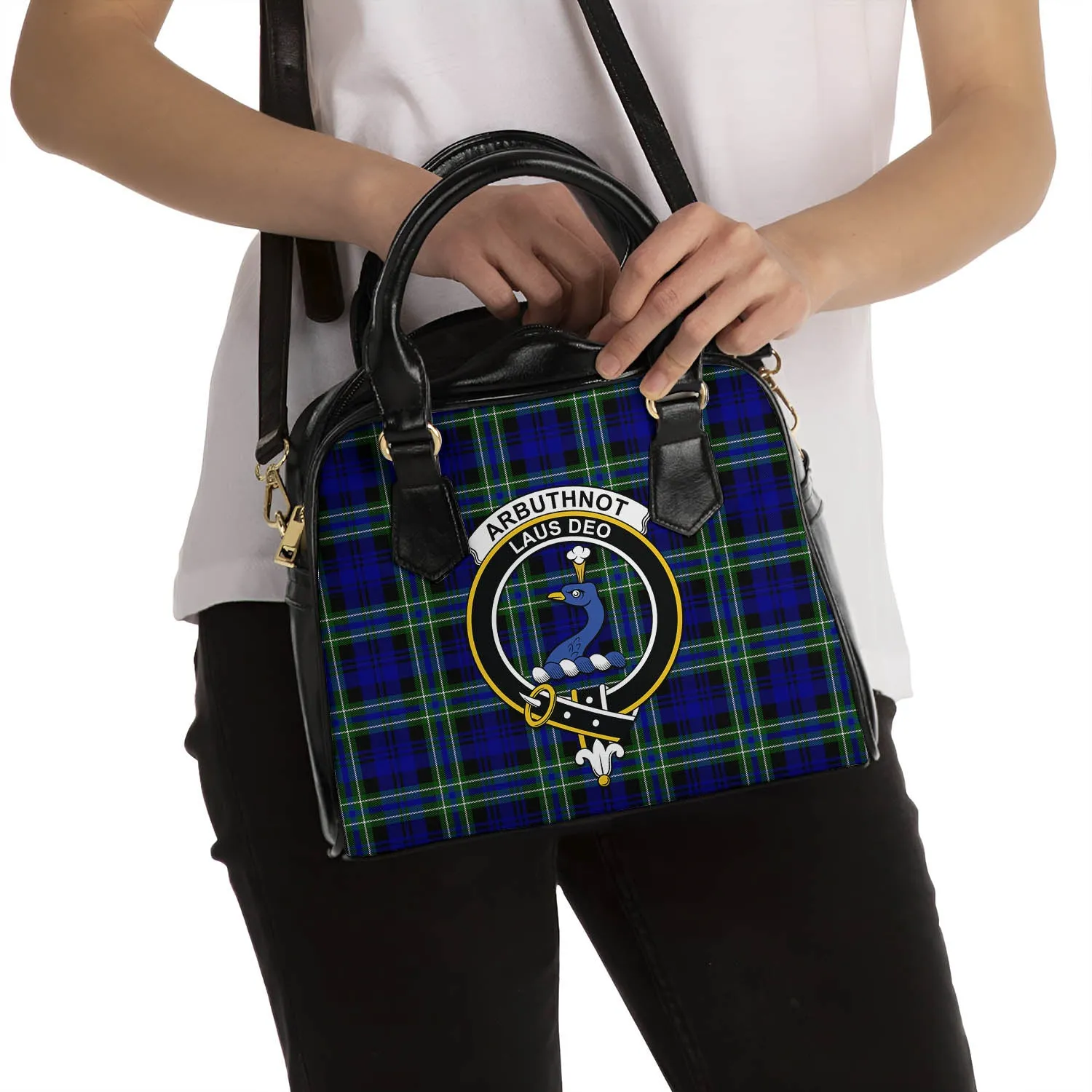 Arbuthnot Modern Tartan Shoulder Handbags with Family Crest