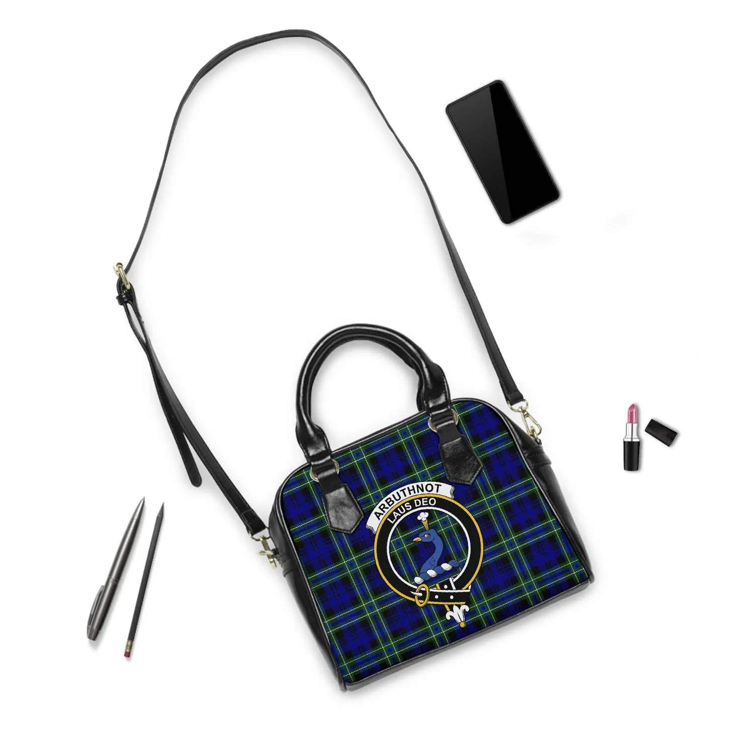 Arbuthnot Modern Tartan Shoulder Handbags with Family Crest