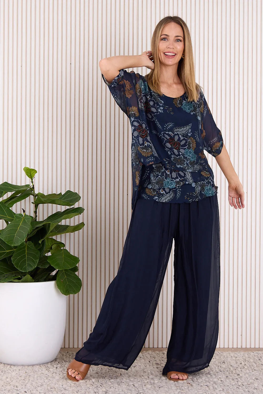 Arlette Silk Pants - Blue Navy