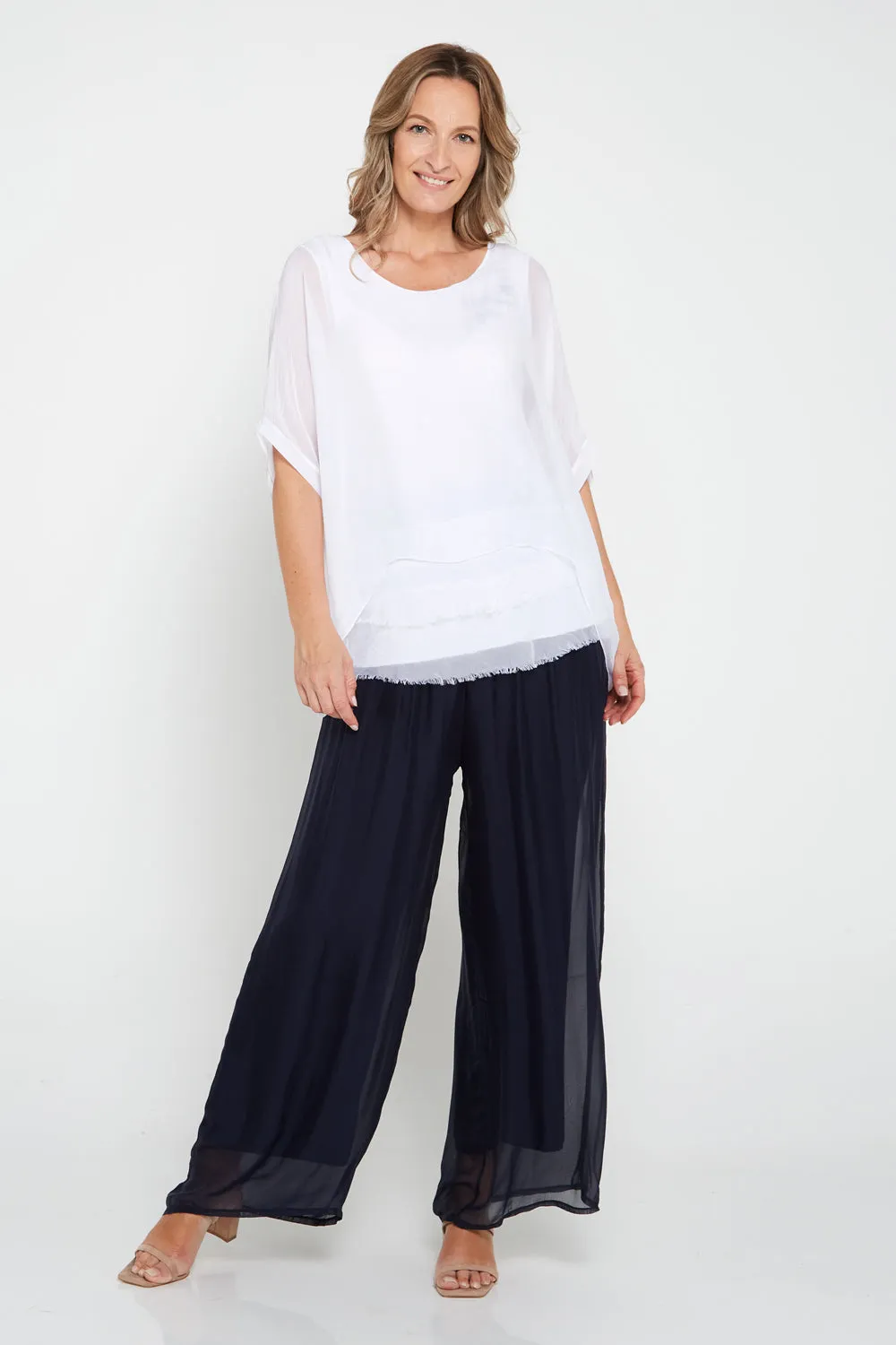 Arlette Silk Pants - Blue Navy