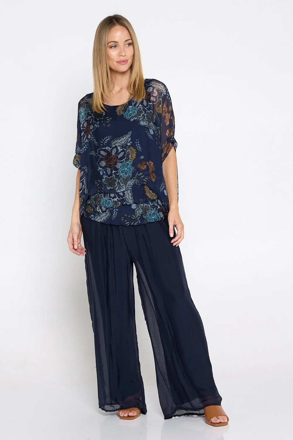 Arlette Silk Pants - Blue Navy