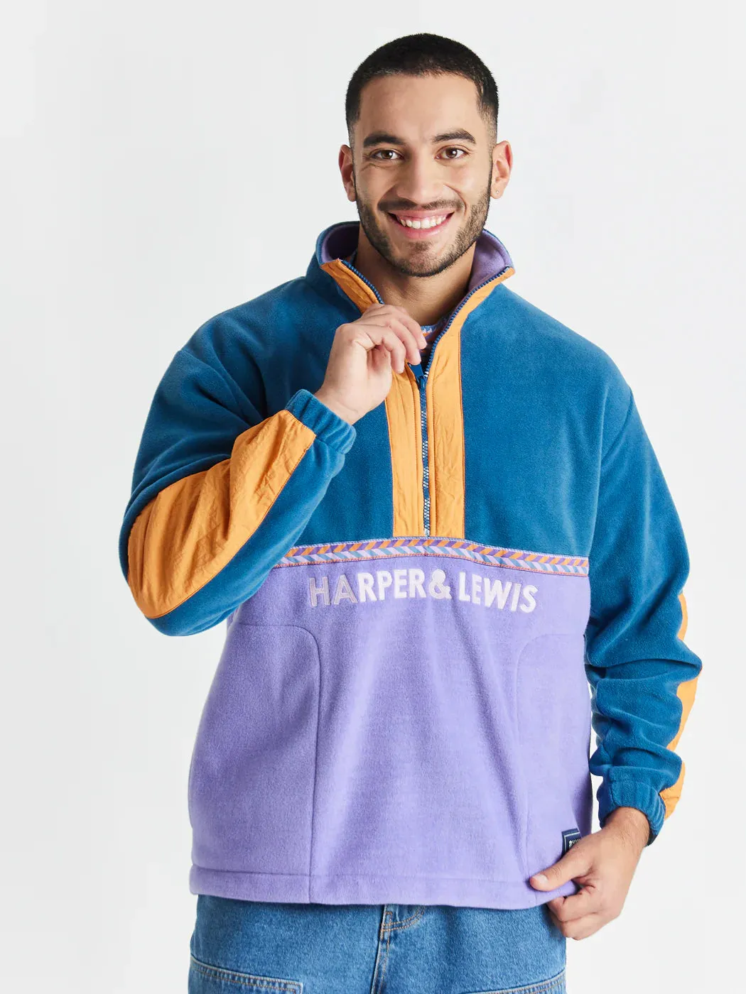 Arlie 1/4 Zip Fleece - Petrol & Deep Lavender