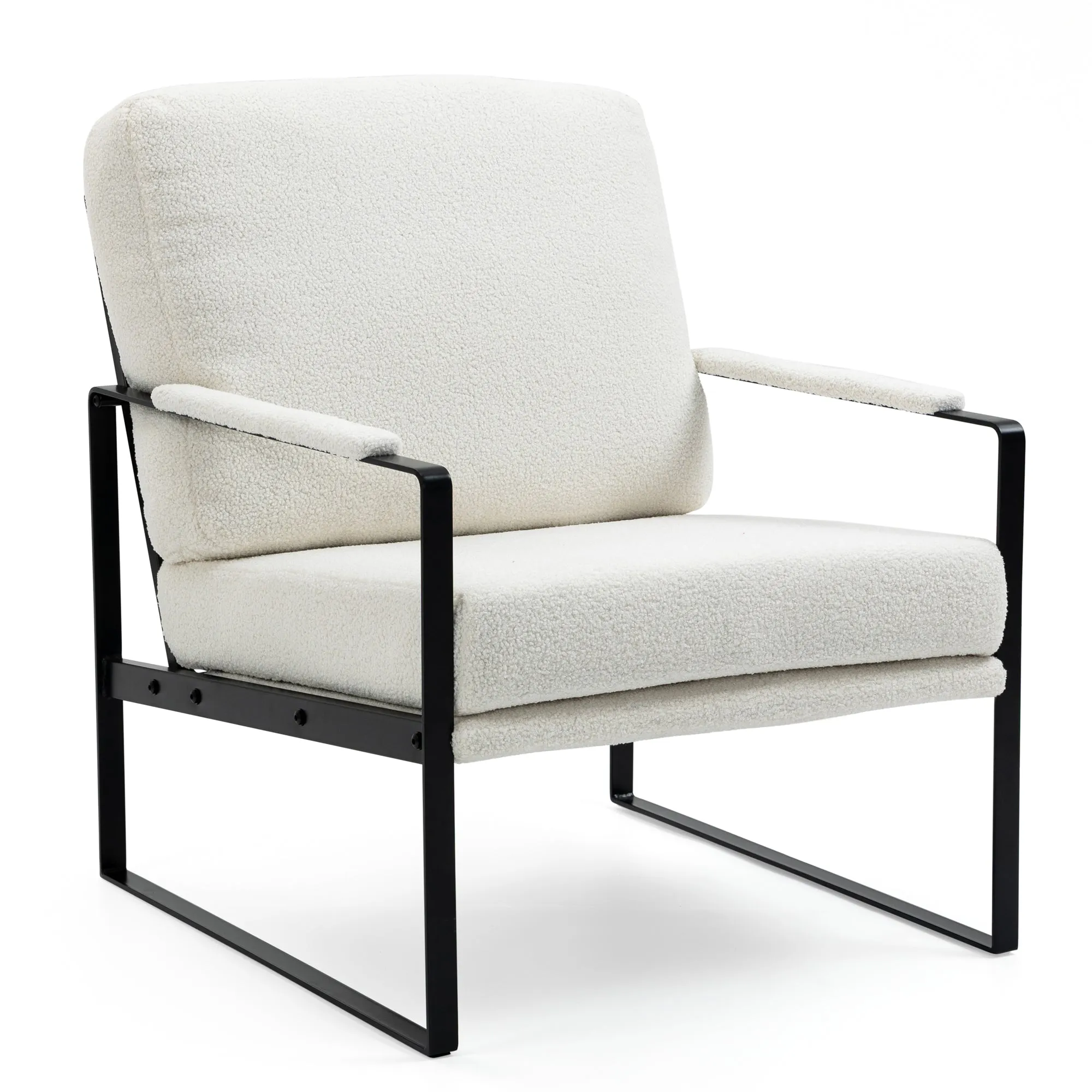 Ayume White Boucle Accent Chair with Black Iron Legs