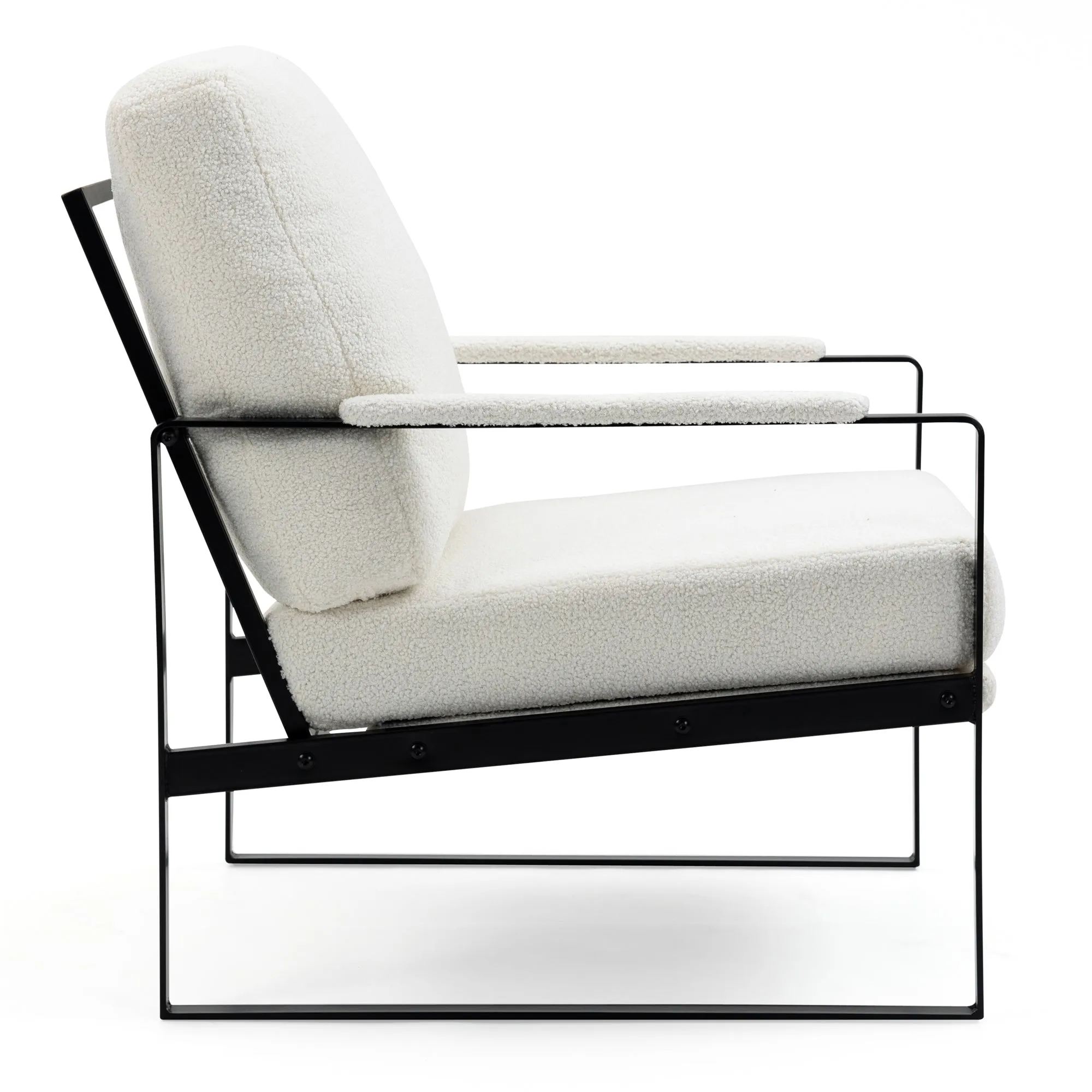 Ayume White Boucle Accent Chair with Black Iron Legs