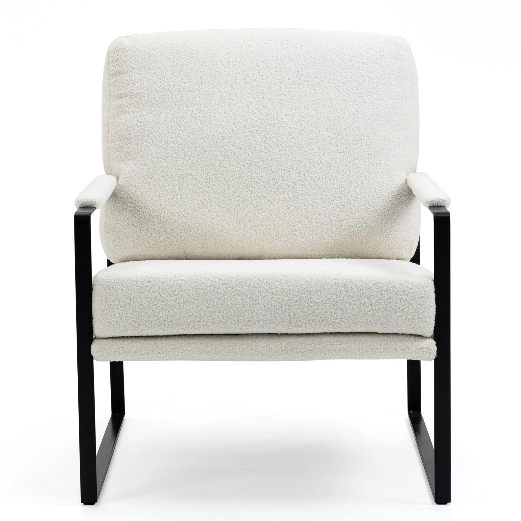 Ayume White Boucle Accent Chair with Black Iron Legs