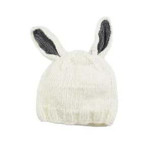 Bailey Bunny Hand-knit Hat, White With Gray Ears