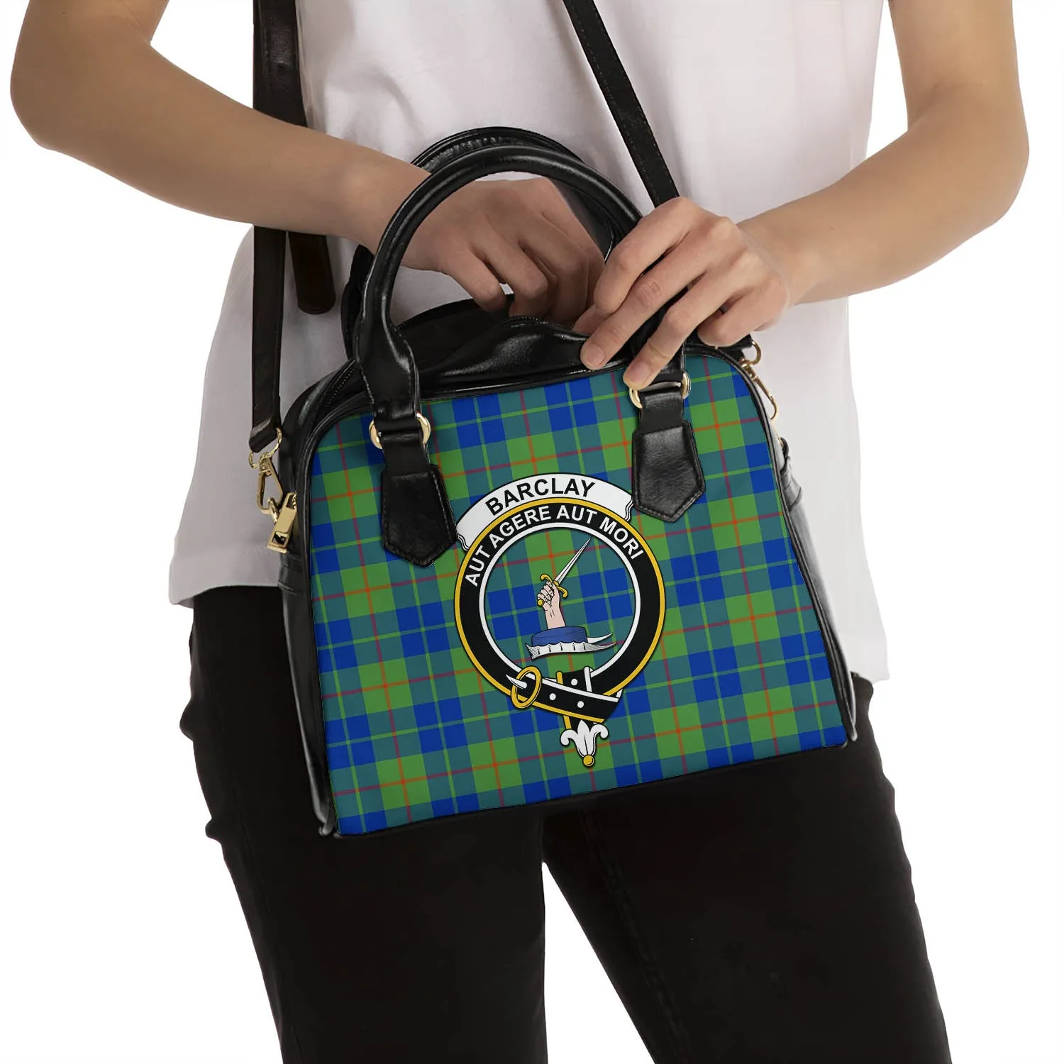 Barclay Hunting Ancient Tartan Shoulder Handbags with Family Crest