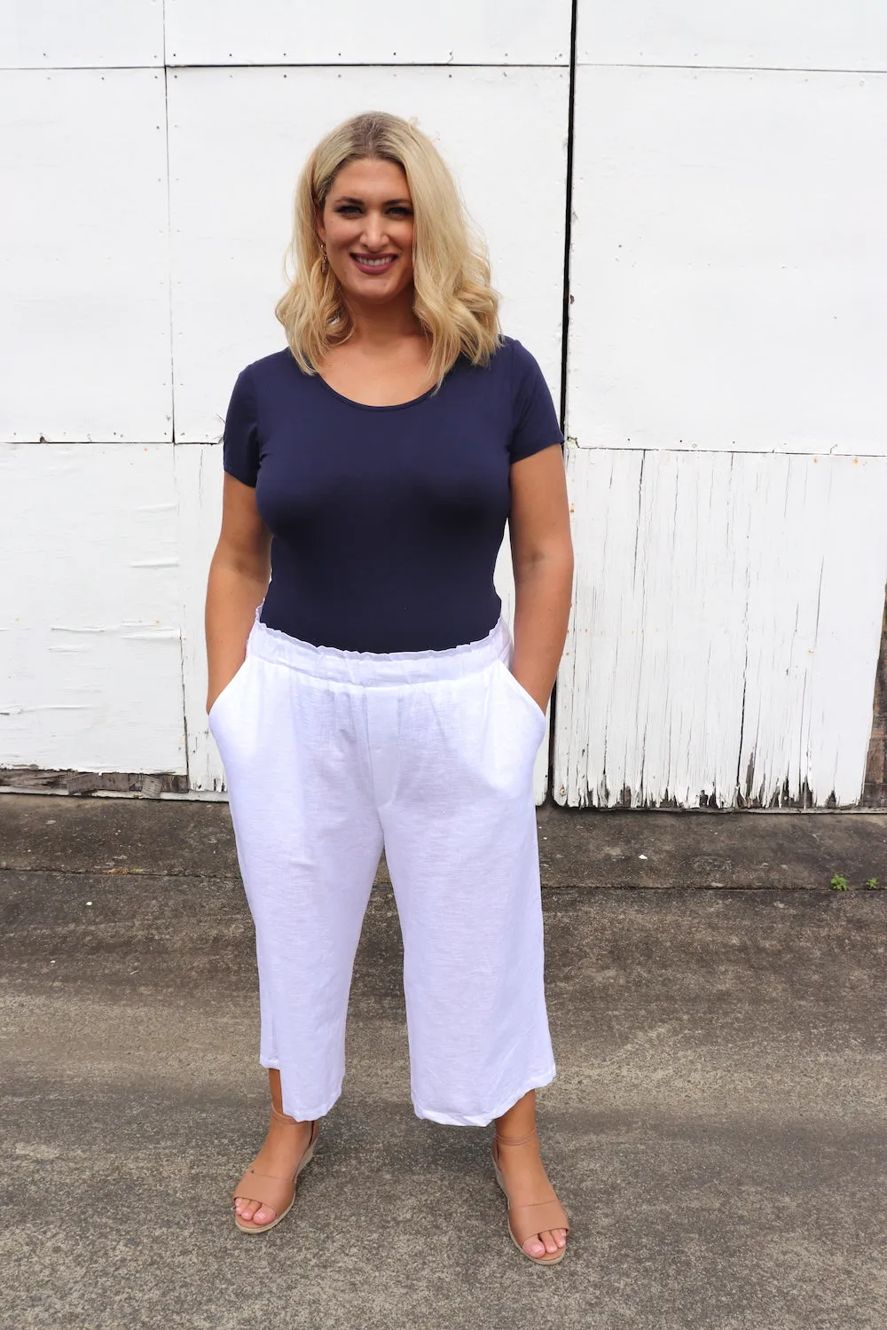 Basics - Tight Short Sleeve Jersey Top in Navy