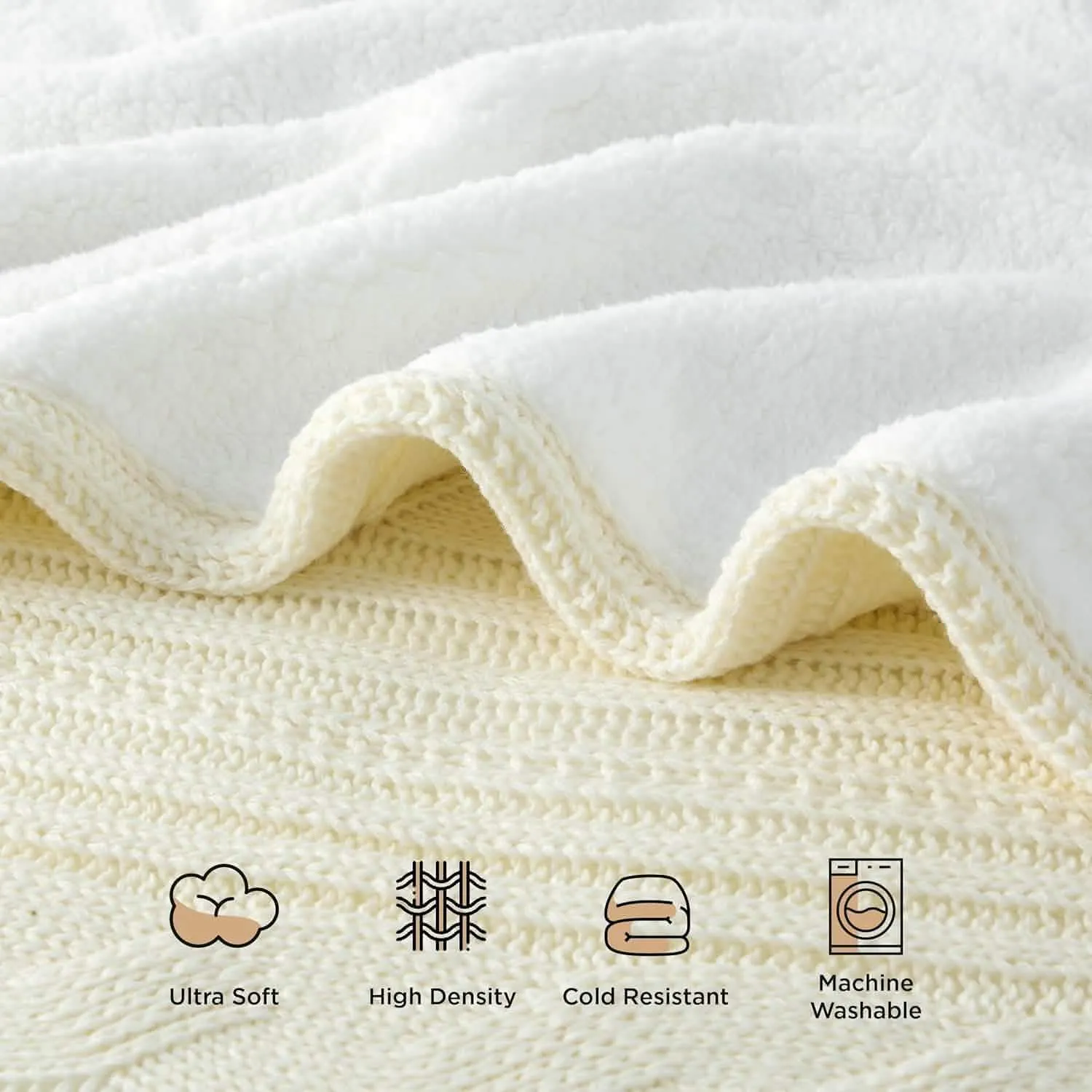 Bedsure Knit Sherpa Reversible Throw Blanket-Cable Knit