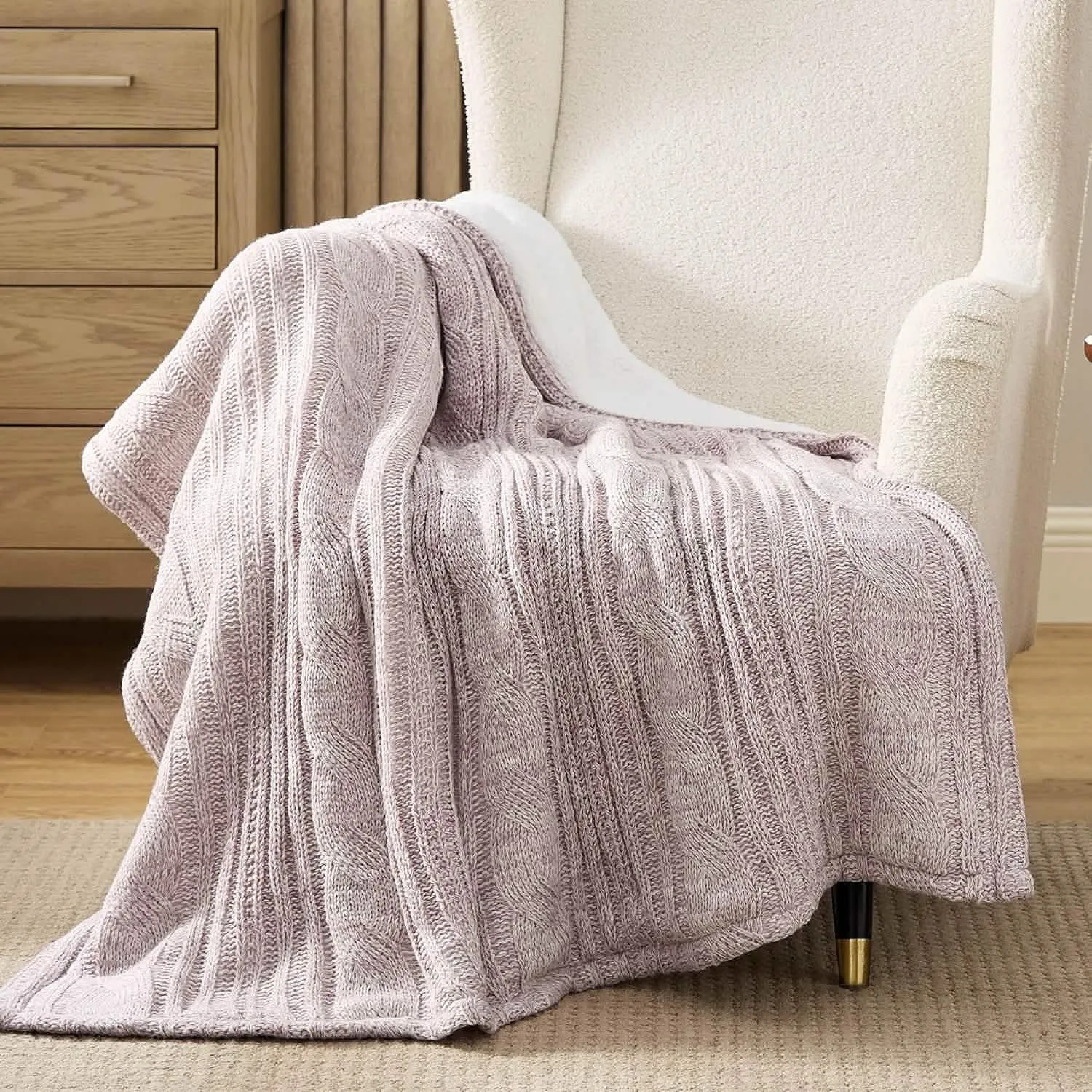 Bedsure Knit Sherpa Reversible Throw Blanket-Cable Knit