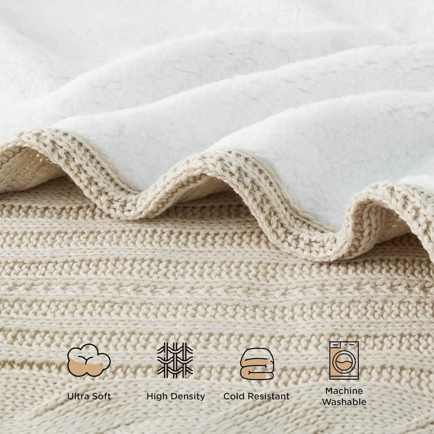 Bedsure Knit Sherpa Reversible Throw Blanket-Cable Knit