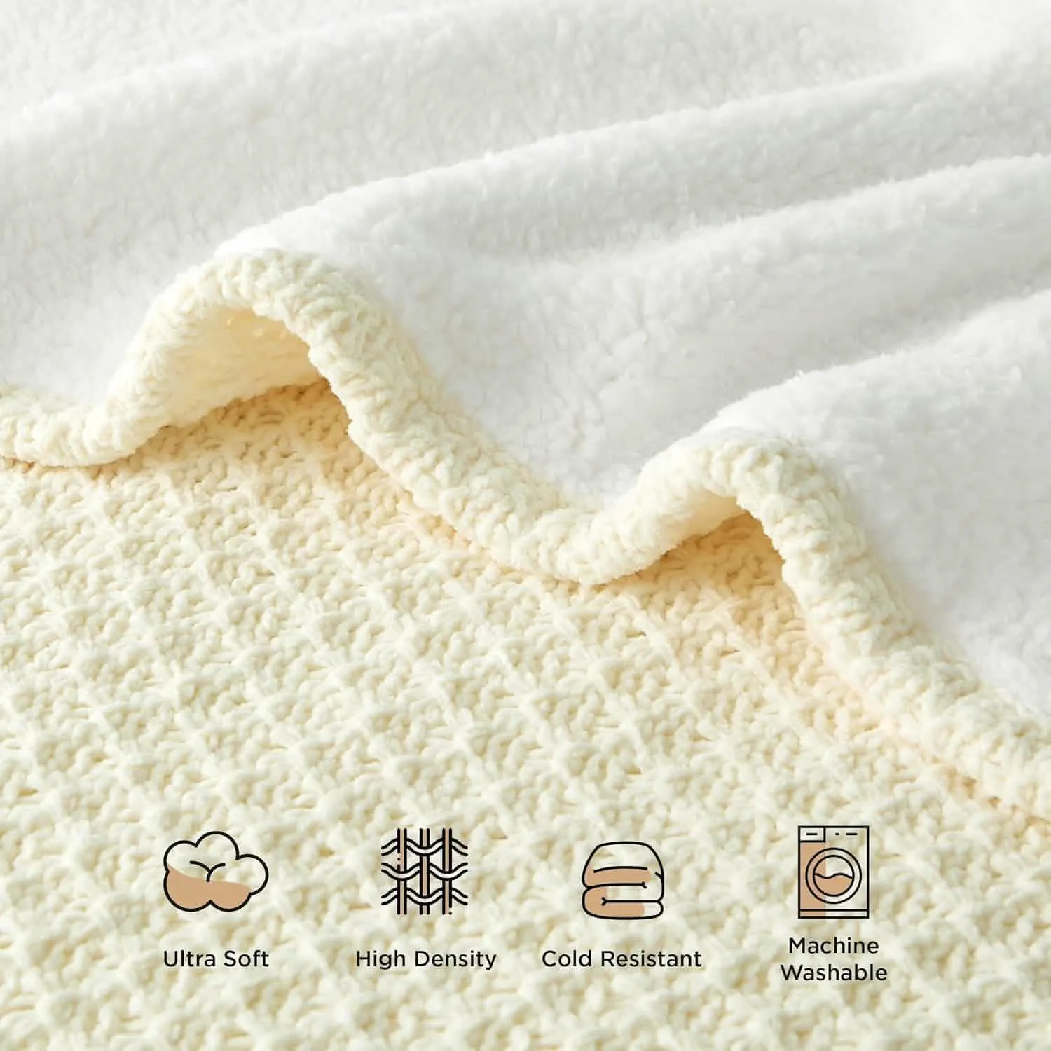 Bedsure Knit Sherpa Reversible Throw Blanket-Grid