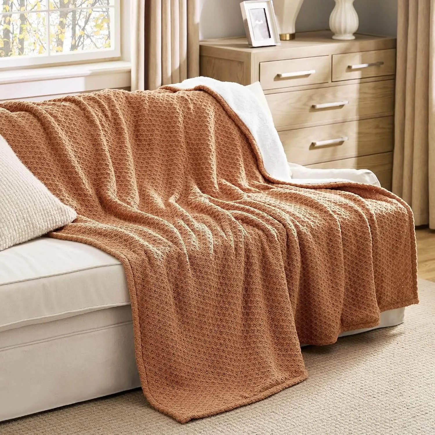 Bedsure Knit Sherpa Reversible Throw Blanket-Grid