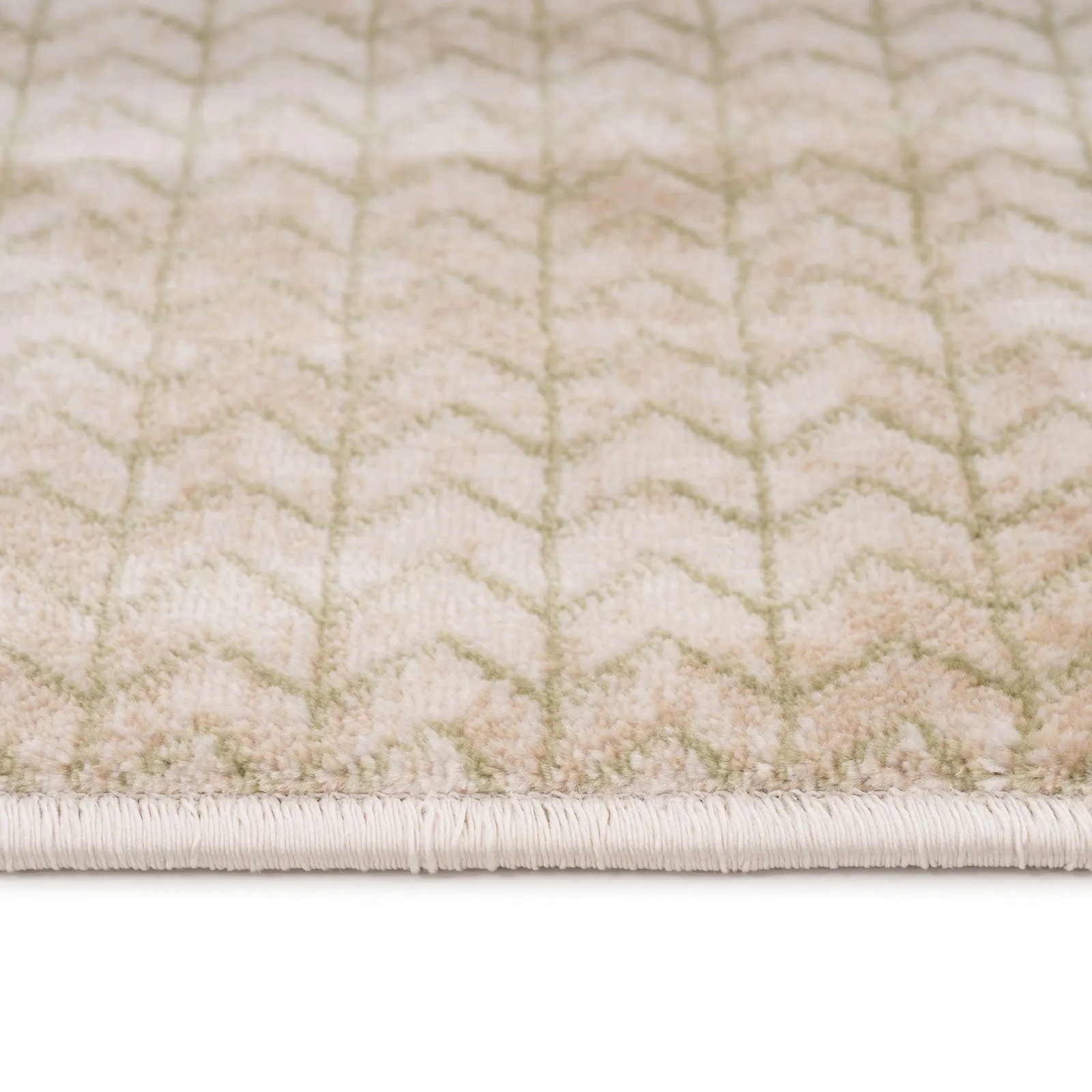 Beige Green Chevron Rug - Braided