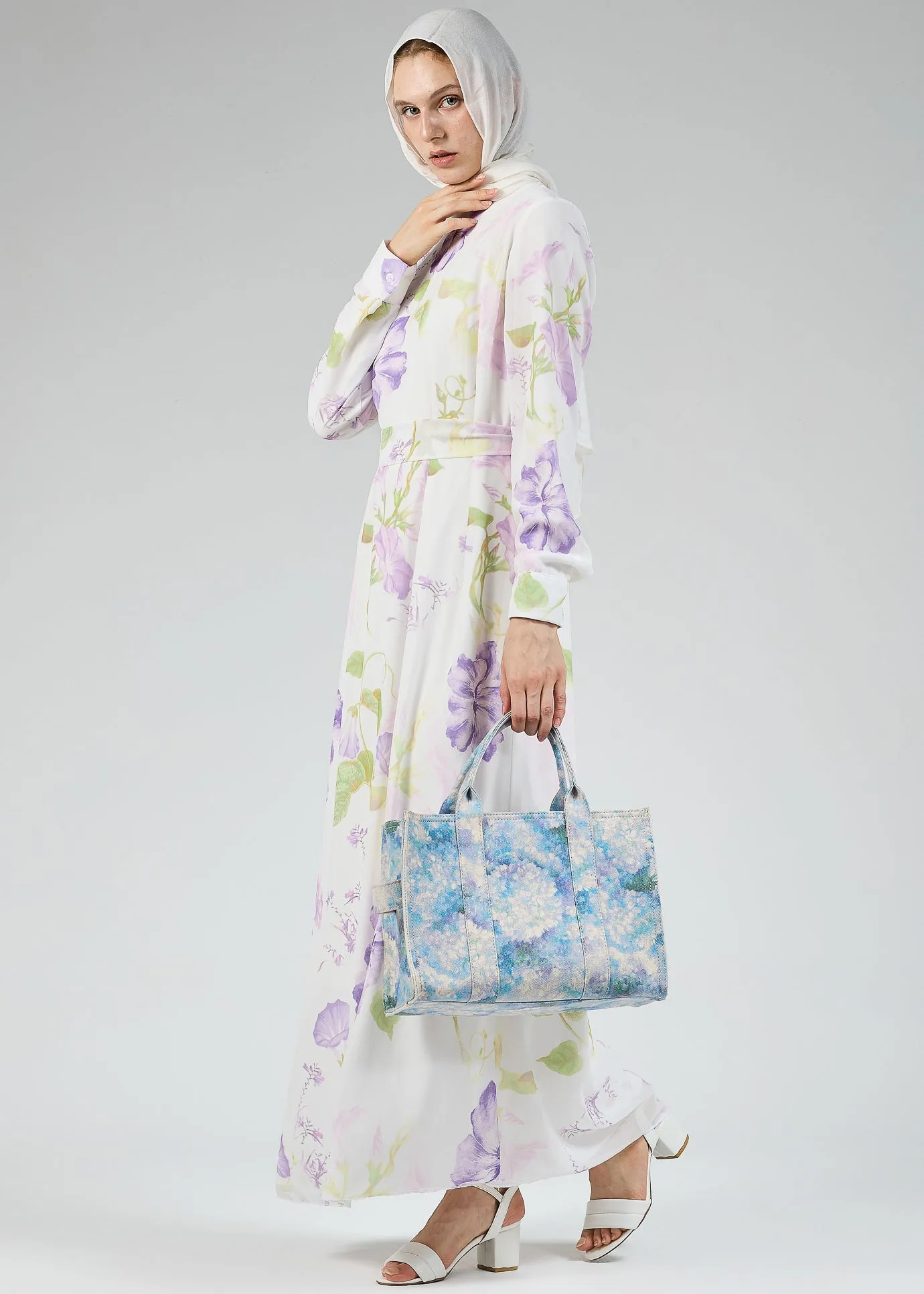 Blossom Blue Floral Medium Tote - Premium Cotton Canvas