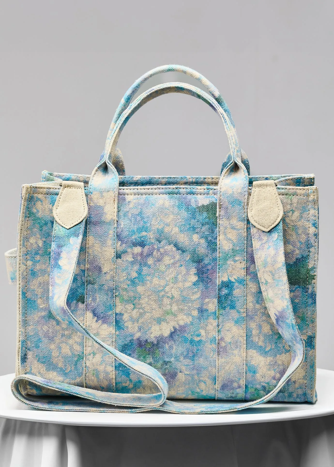 Blossom Blue Floral Medium Tote - Premium Cotton Canvas