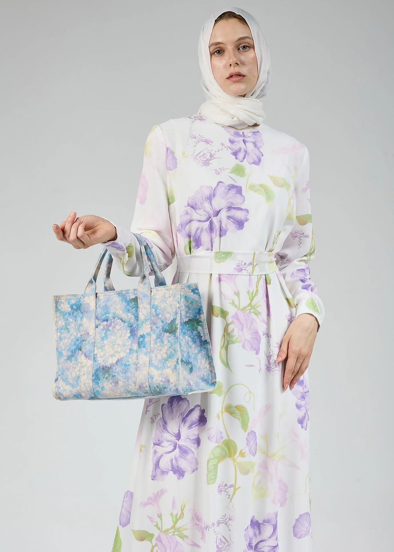 Blossom Blue Floral Medium Tote - Premium Cotton Canvas