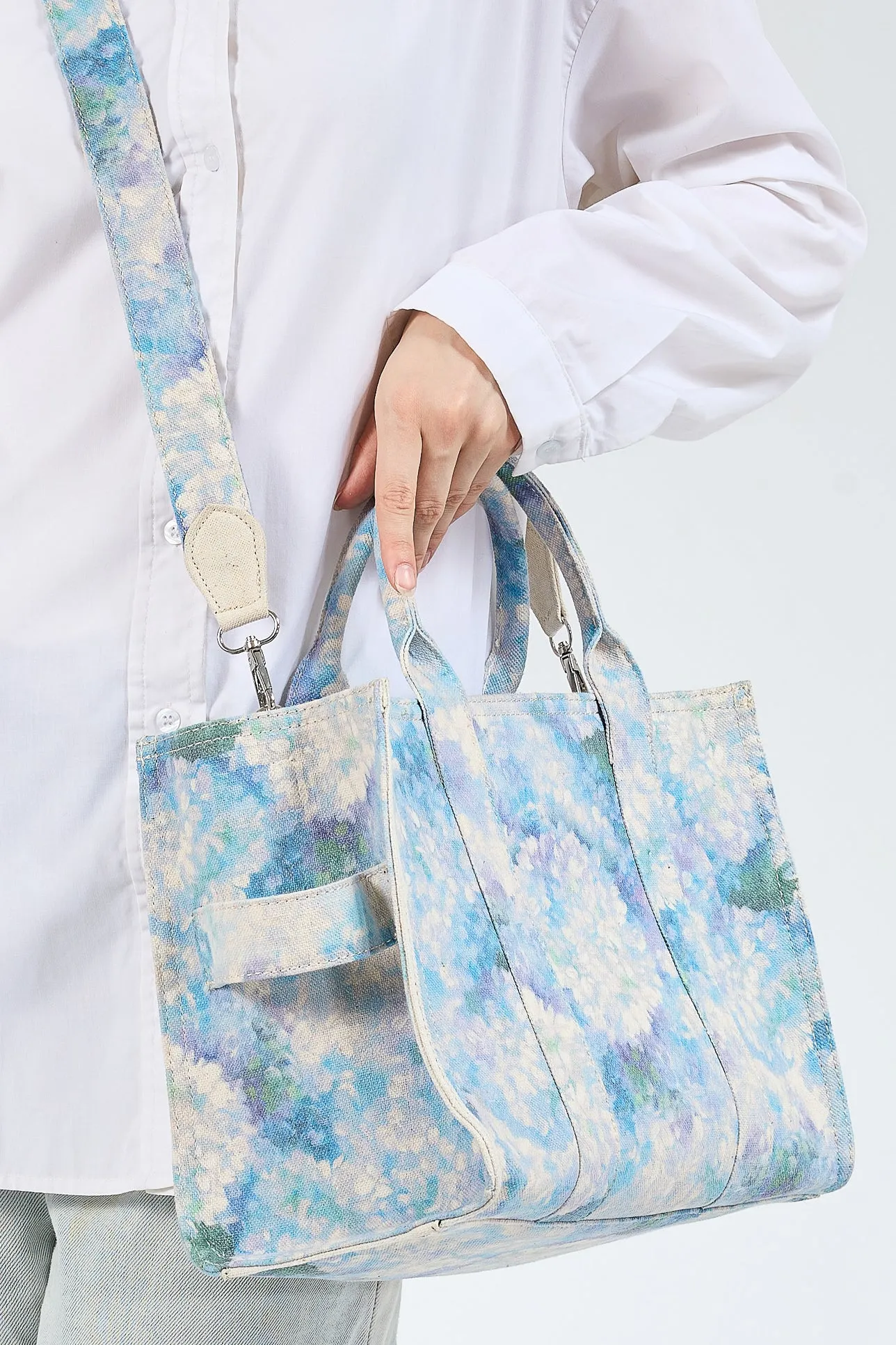 Blossom Blue Floral Medium Tote - Premium Cotton Canvas