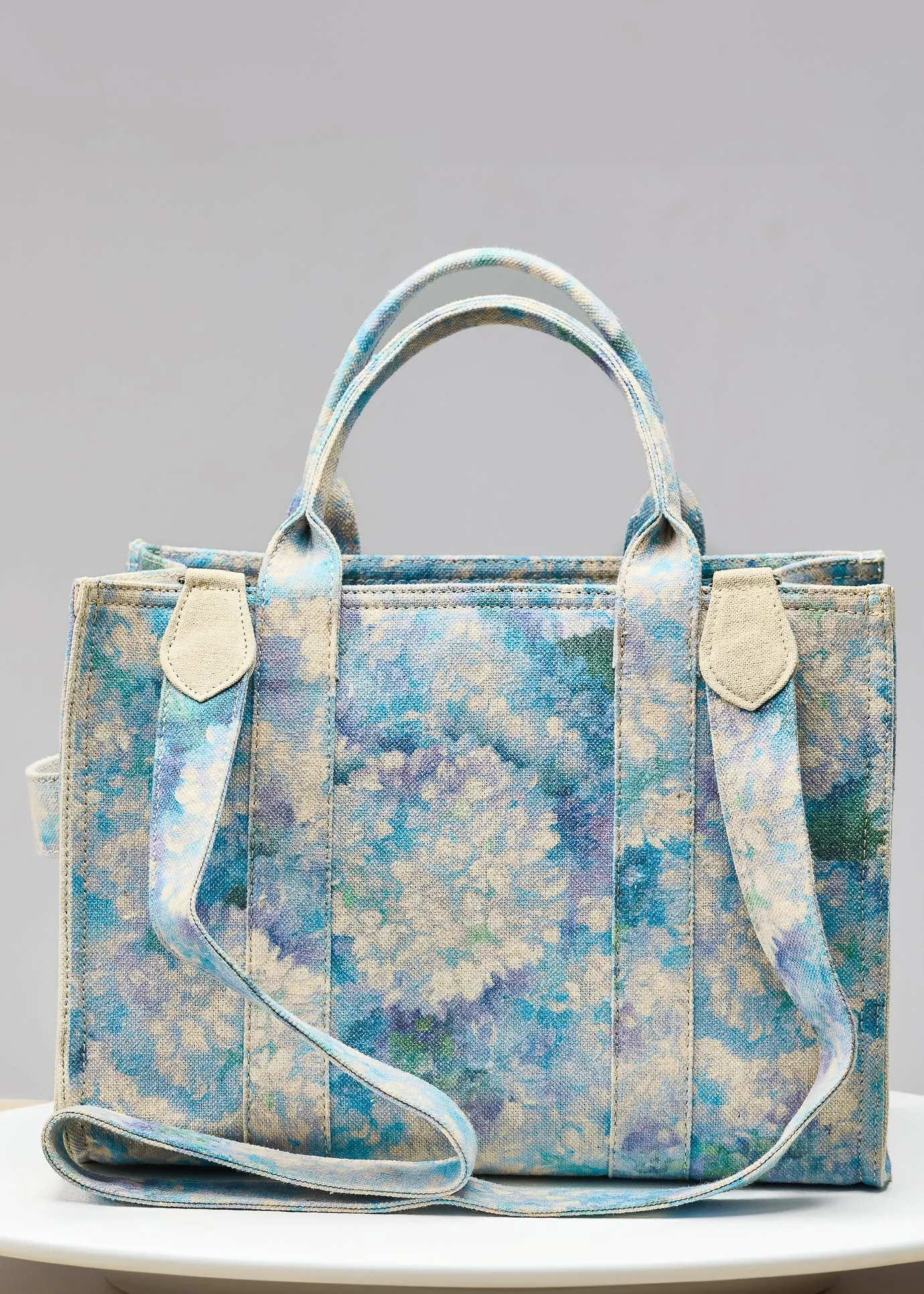 Blossom Blue Floral Medium Tote - Premium Cotton Canvas