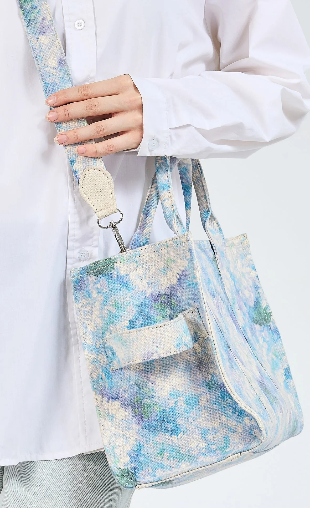 Blossom Blue Floral Medium Tote - Premium Cotton Canvas