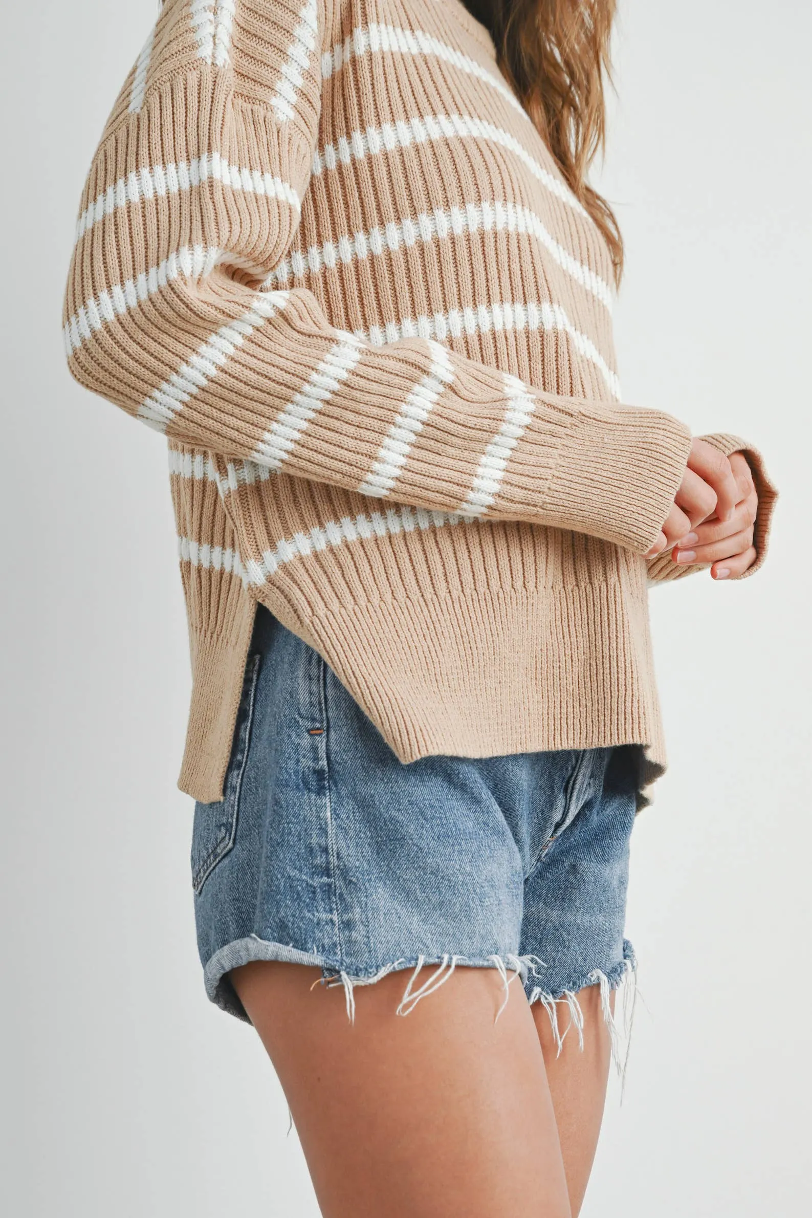 BOAT NECK STRIPED KNIT SWEATER