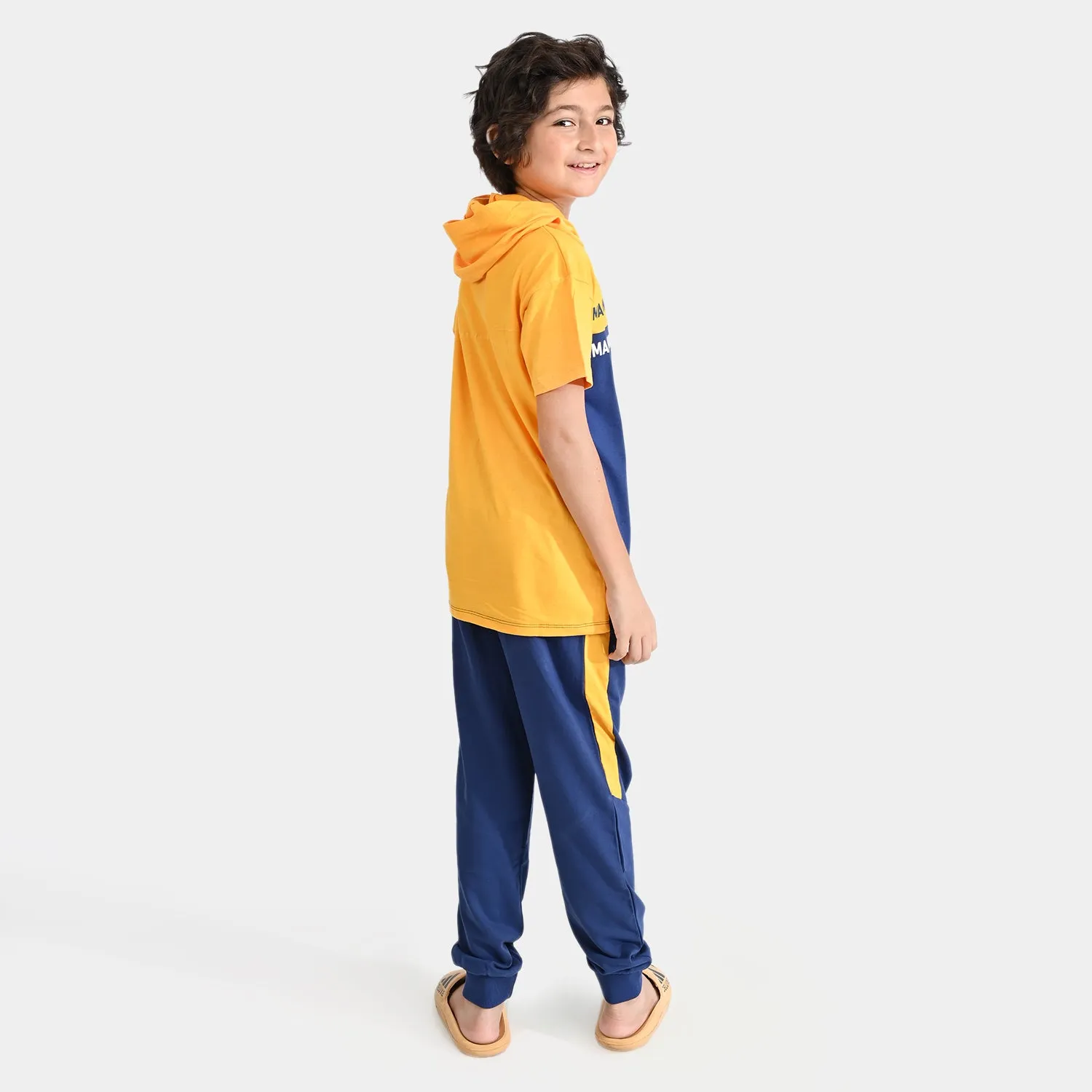 Boys Jersey/Terry 2 Piece Suit-Navy/Citrus