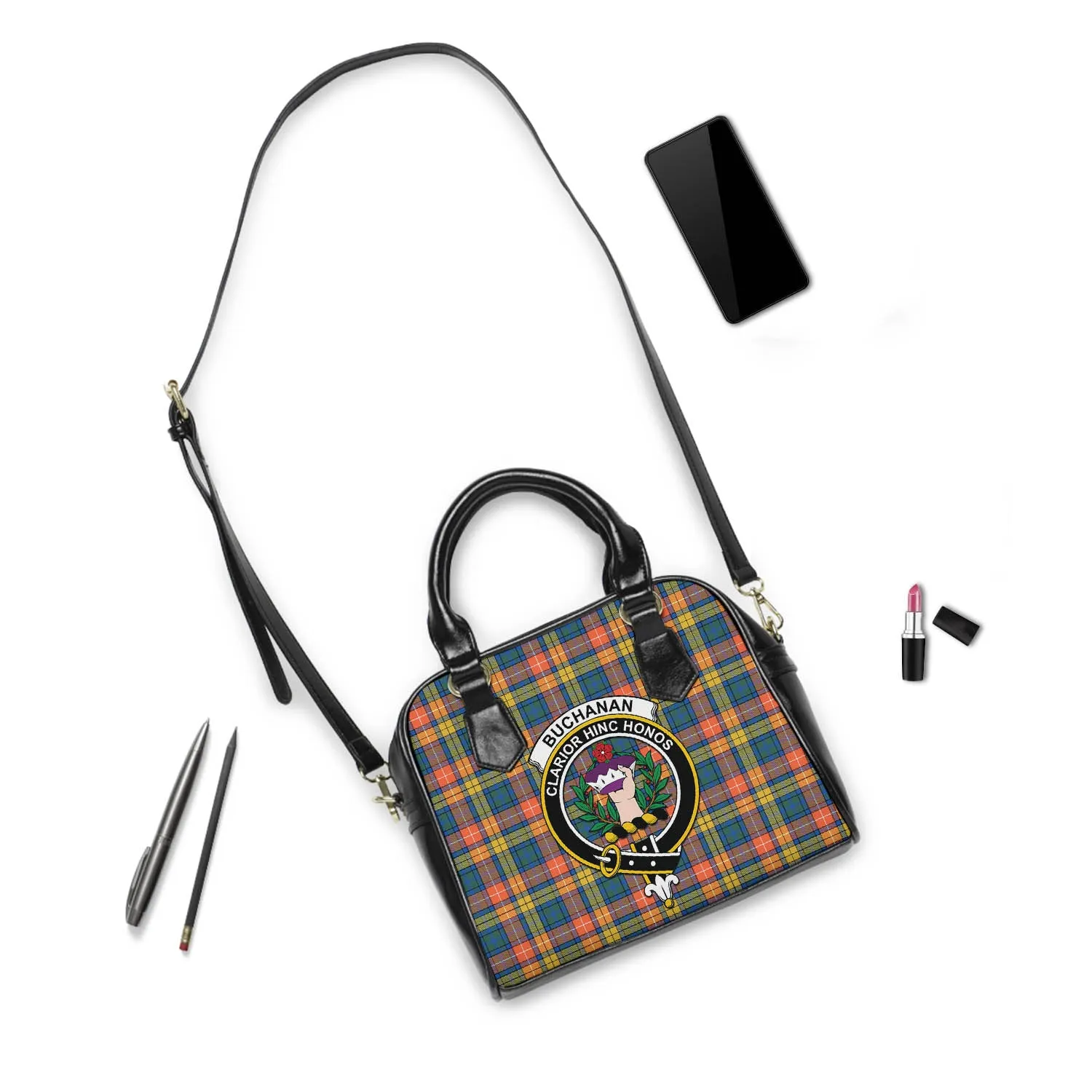 Buchanan Ancient Tartan Shoulder Handbags with Family Crest