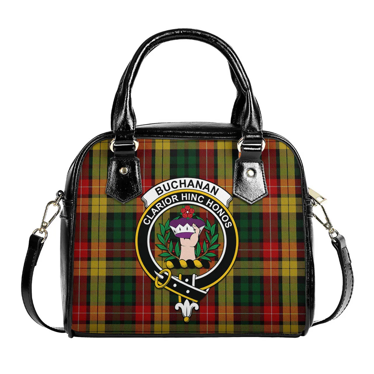 Buchanan Tartan Shoulder Handbags with Family Crest