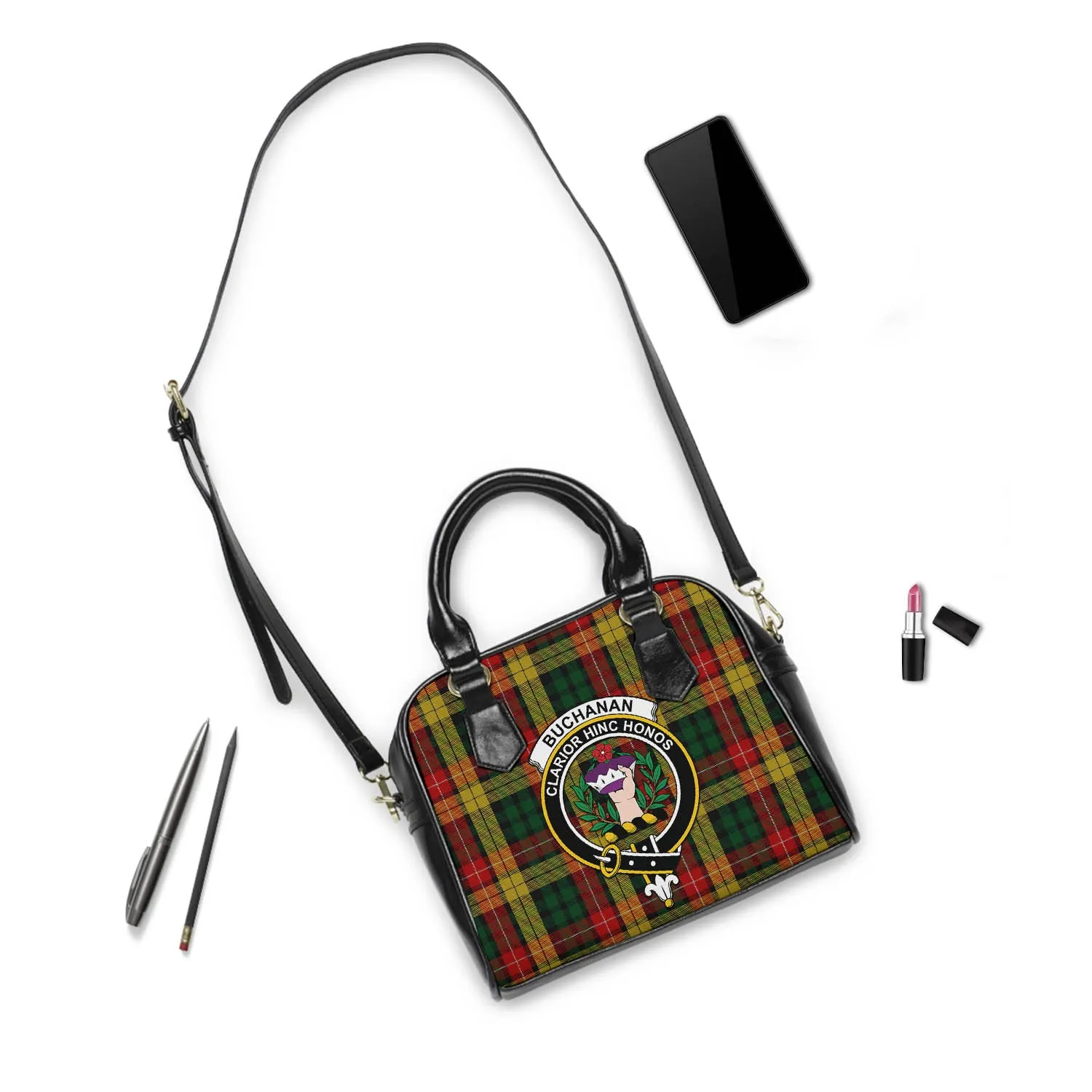 Buchanan Tartan Shoulder Handbags with Family Crest