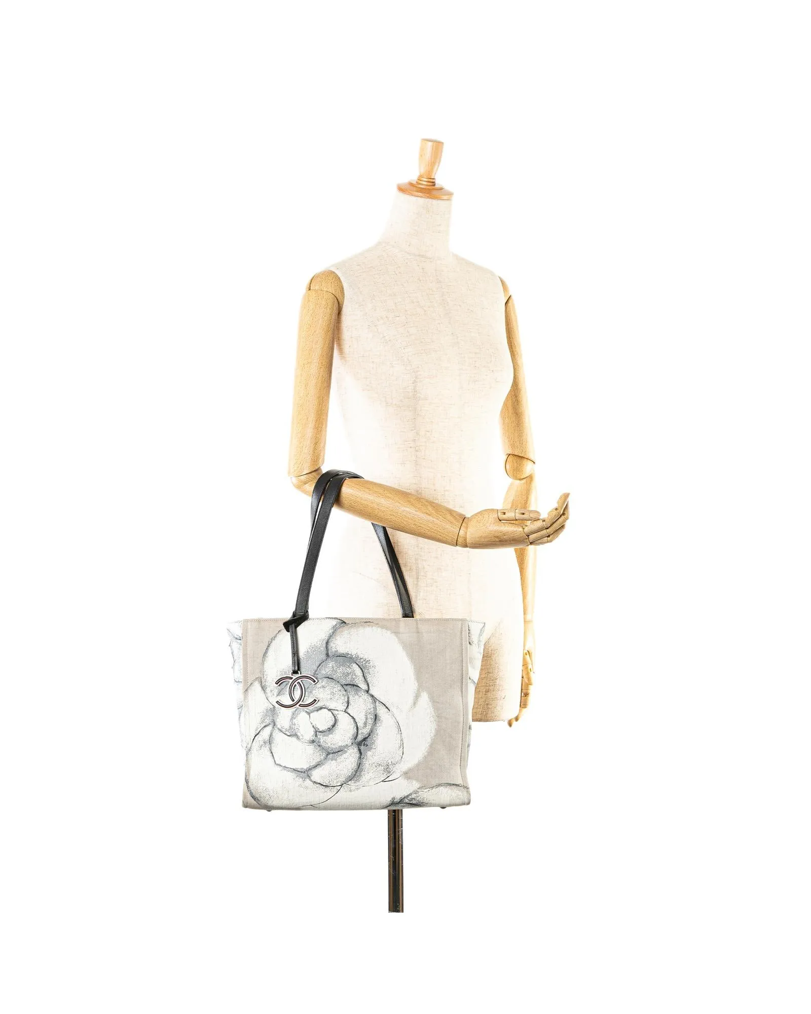 Chanel Beige Floral Canvas Tote Bag