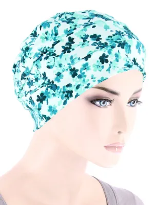 CKC-162#Chemo Cloche Cap in Mint Green Petite Floral