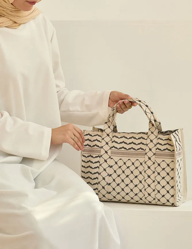 Classic Medium Tote with Keffiyeh Pattern - Textural Cotton Canvas