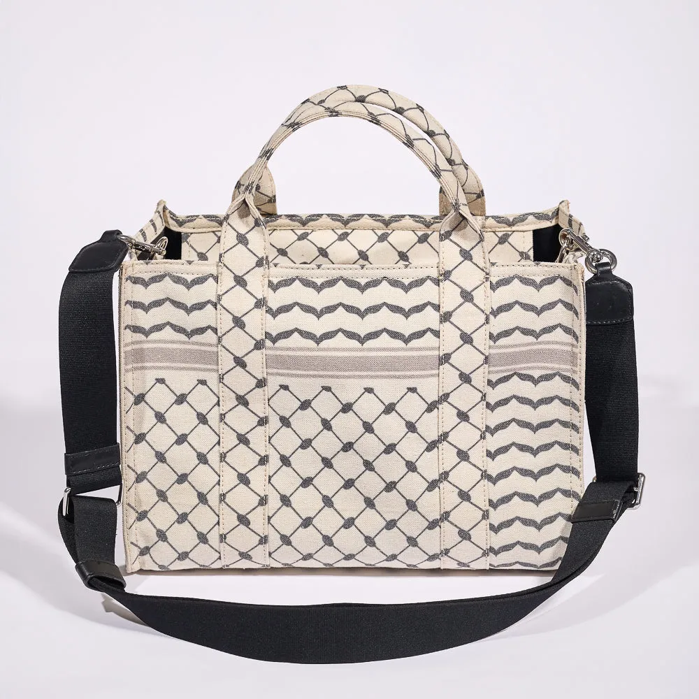 Classic Medium Tote with Keffiyeh Pattern - Textural Cotton Canvas