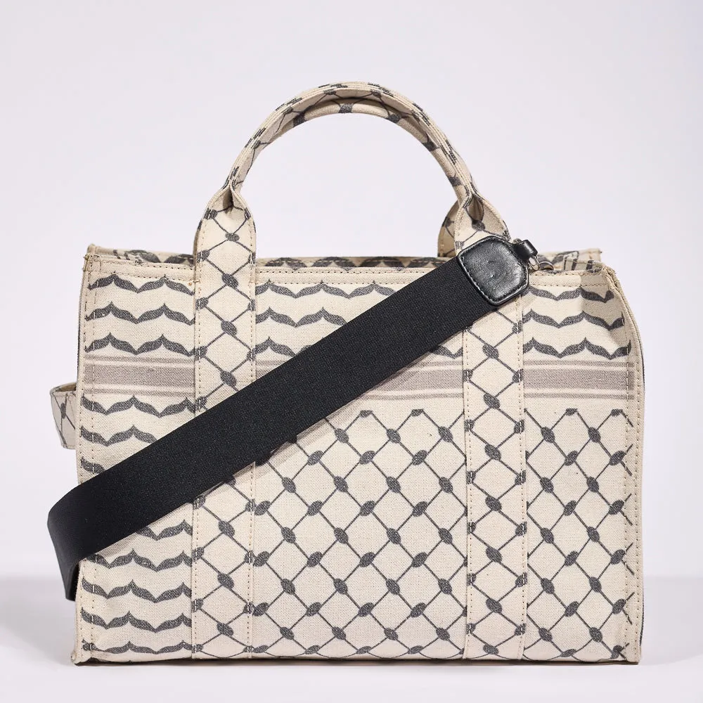 Classic Medium Tote with Keffiyeh Pattern - Textural Cotton Canvas