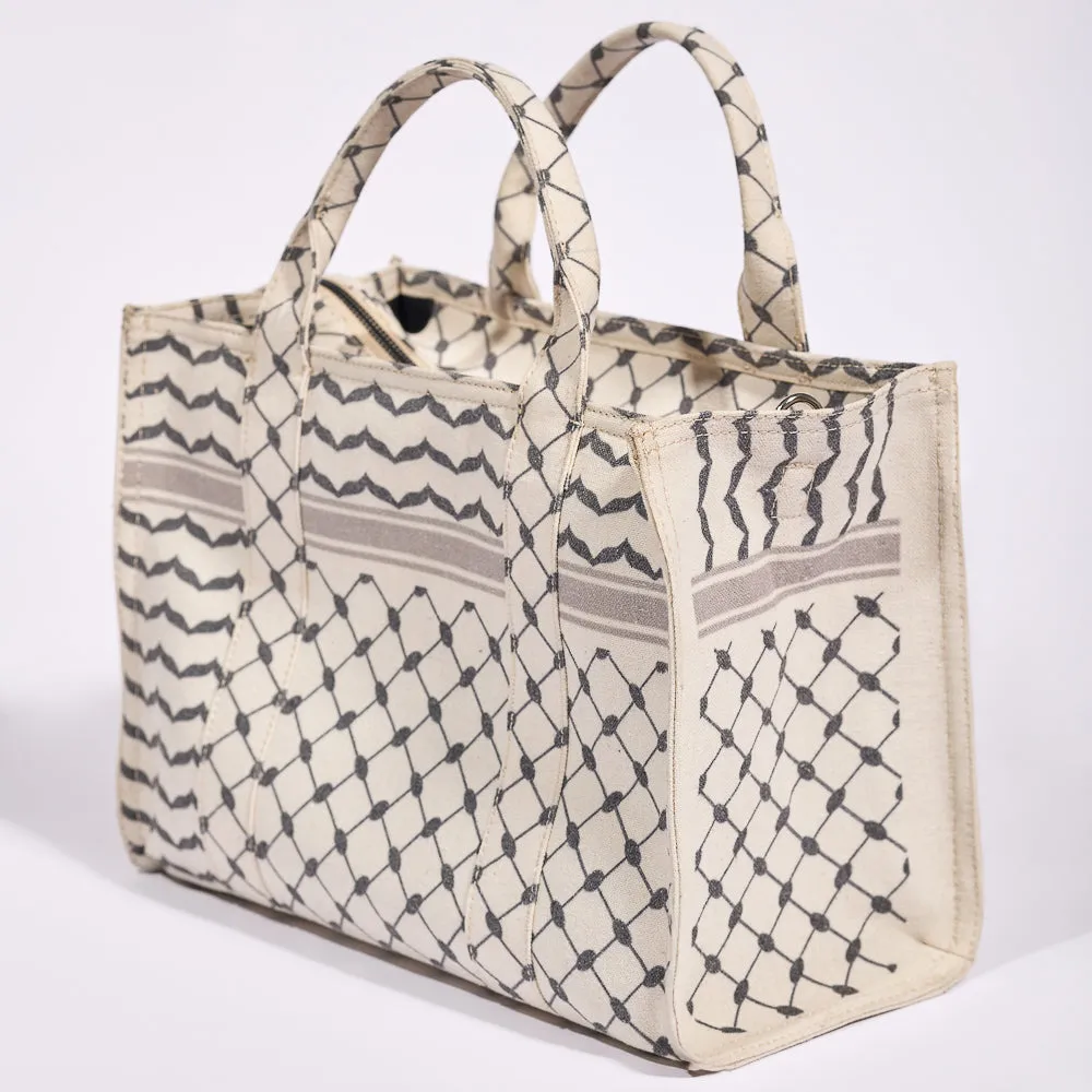 Classic Medium Tote with Keffiyeh Pattern - Textural Cotton Canvas