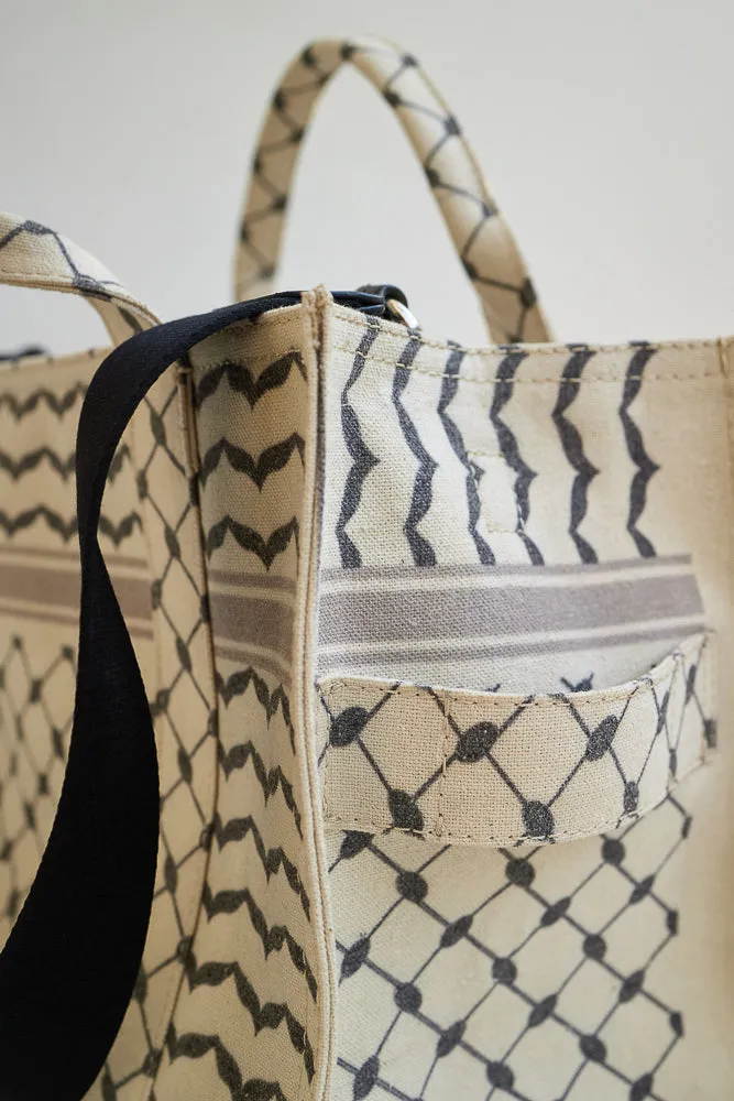 Classic Medium Tote with Keffiyeh Pattern - Textural Cotton Canvas