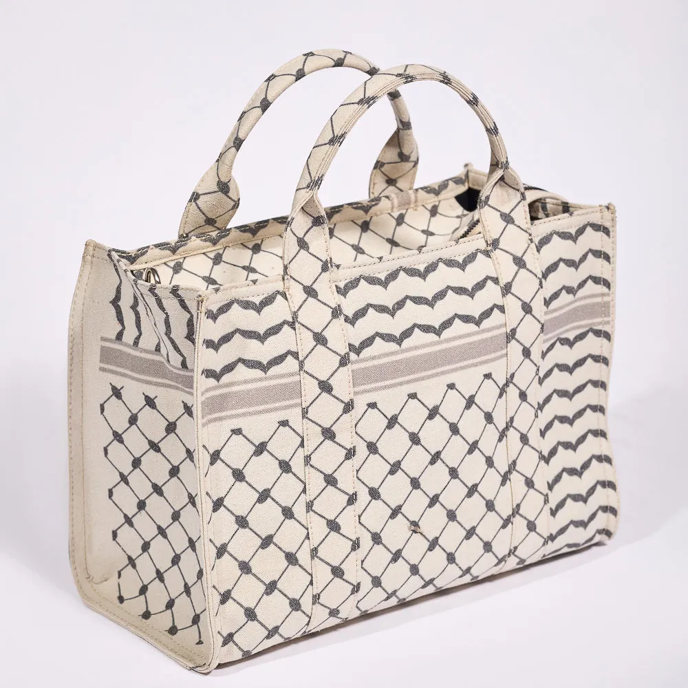 Classic Medium Tote with Keffiyeh Pattern - Textural Cotton Canvas