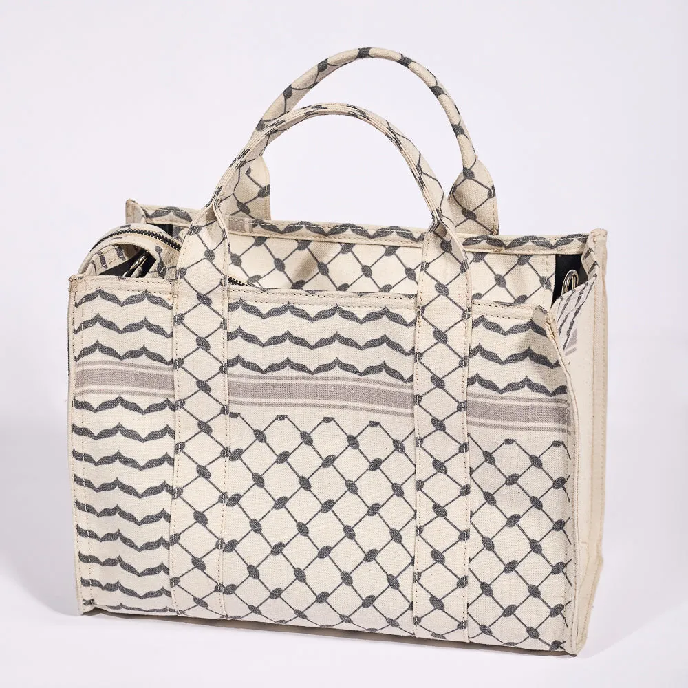 Classic Medium Tote with Keffiyeh Pattern - Textural Cotton Canvas