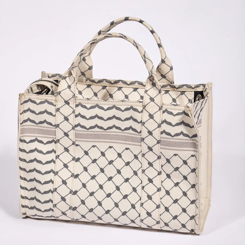 Classic Medium Tote with Keffiyeh Pattern - Textural Cotton Canvas