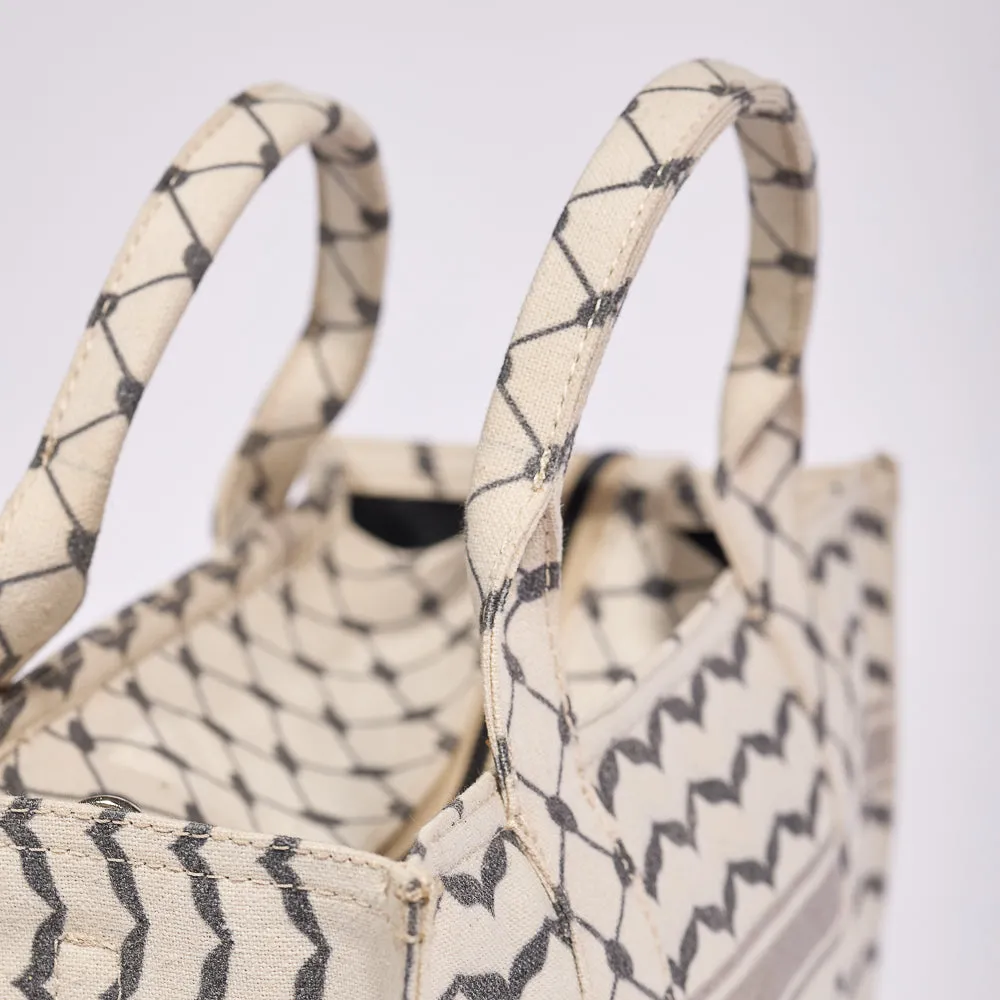 Classic Medium Tote with Keffiyeh Pattern - Textural Cotton Canvas