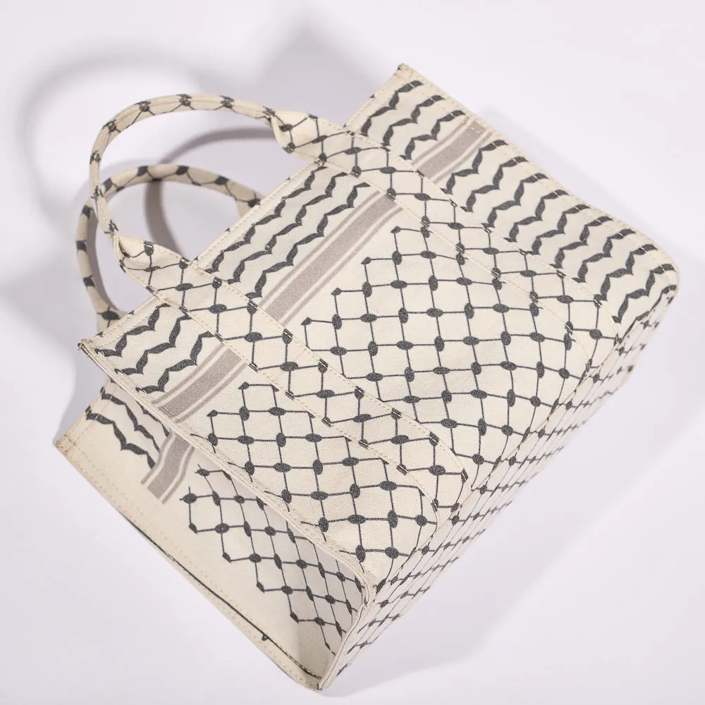 Classic Medium Tote with Keffiyeh Pattern - Textural Cotton Canvas