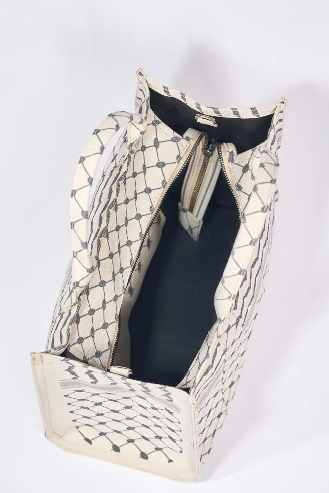 Classic Medium Tote with Keffiyeh Pattern - Textural Cotton Canvas